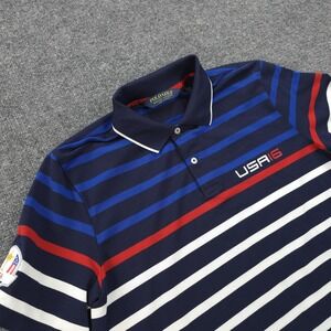 Polo Golf Ralph Lauren Shirt Mens M Navy Stripe 2016 USA Performance Golfing
